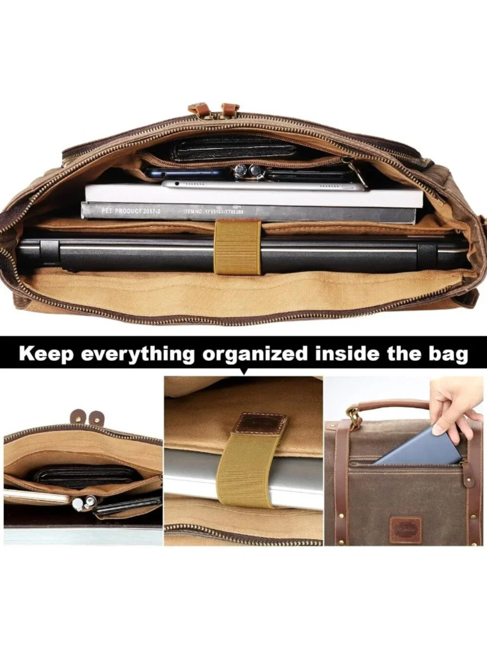 Stylish Waterproof Vintage Leather Laptop Messenger Bag for Men, 15.6